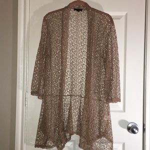 EUC crochet open cardigan cocoa SZ M Cal Style
